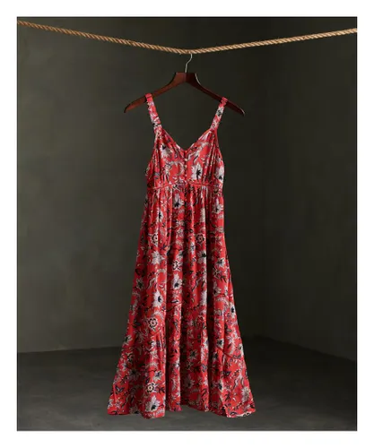 Superdry Womens Daisy Midi Dress - Red Cotton