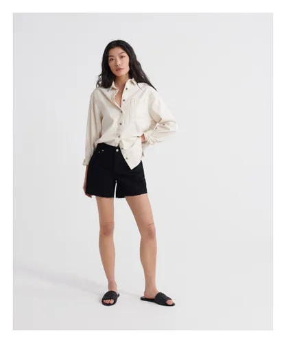 Superdry Womens Denim Mid Length Shorts - Black Cotton