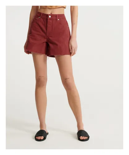 Superdry Womens Denim Mid Length Shorts - Red Cotton