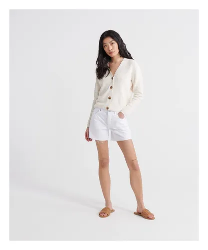 Superdry Womens Denim Mid Length Shorts - White Cotton