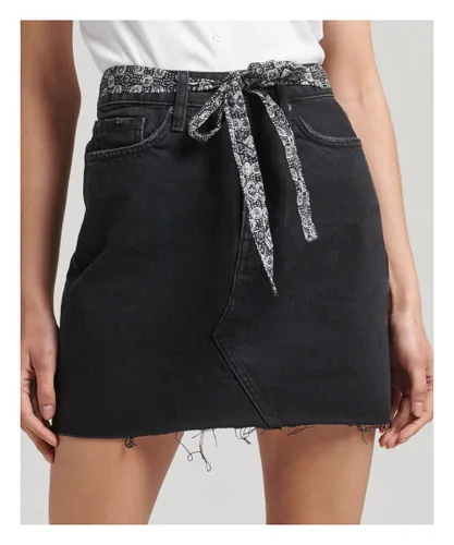 Superdry Womens Denim Mini Skirt - Black Cotton