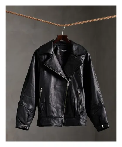 Superdry Womens Edit Hybrid Leather Biker Jacket - Black