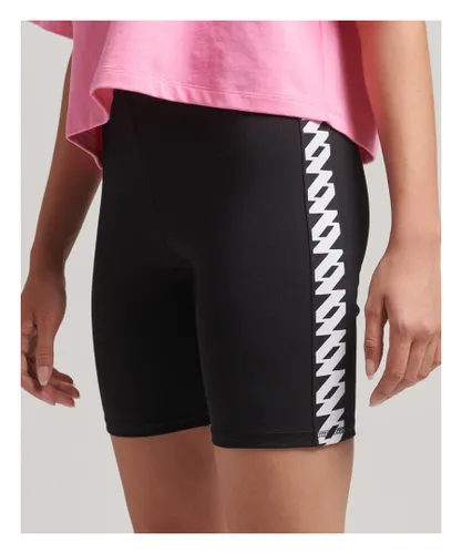 Superdry Womens Elastic Logo Cycle Shorts - Black Cotton