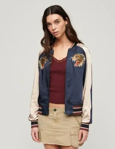Superdry Womens Embroidered Bomber Jacket - 8 - Navy, Navy