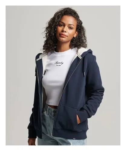 Superdry Womens Essential Borg Lined Zip Hoodie - Navy Cotton