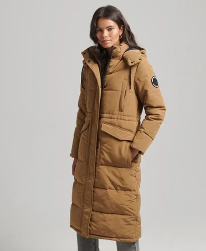 Superdry Women's Everest Longline Puffer Coat Brown / Sandstone