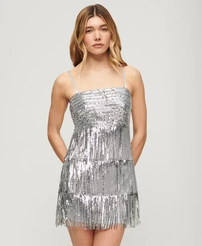 Superdry Women's Fringe Cami Mini Dress Silver / Silver Fringe Sequin