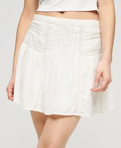 Superdry Women's Fully lined Lace Trim Mini Skirt, Cream