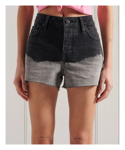 Superdry Womens High Rise Cut Off Shorts - Black Cotton