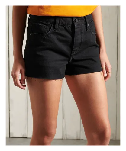 Superdry Womens High Rise Cut Off Shorts - Charcoal Cotton