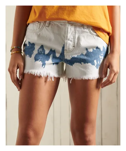 Superdry Womens High Rise Cut Off Shorts - White Cotton