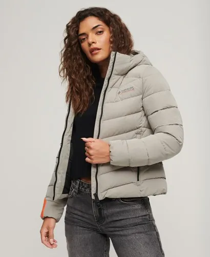 Superdry Women's Hooded Microfibre Padded Jacket Grey / Winter Stone Grey