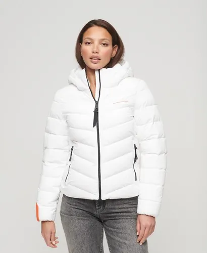 Superdry Women's Hooded Microfibre Padded Jacket White / Optic