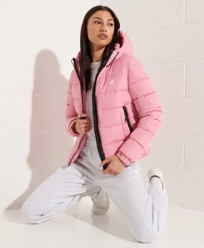 Superdry Women's Hooded Spirit Sports Puffer Jacket Pink / Montauk Blush