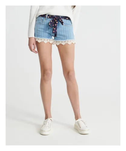 Superdry Womens Lace Hot Shorts - Blue Cotton