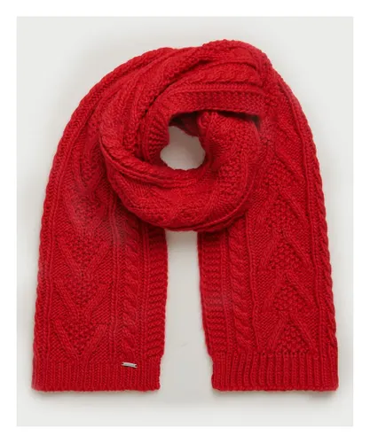 Superdry Womens Lannah Cable Scarf - Red Wool - One