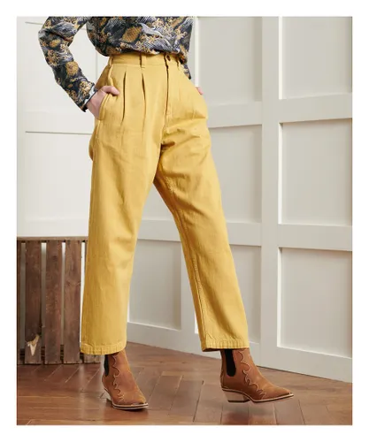 Superdry Womens Limited Edition Dry Pleated Trousers - Yellow Cotton