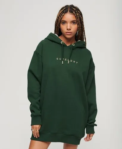 Superdry Women's Luxe Metallic Logo Hoodie Dress Green / Academy Green