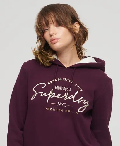 Superdry Women's Luxe Metallic Logo Hoodie Purple / Aubergine