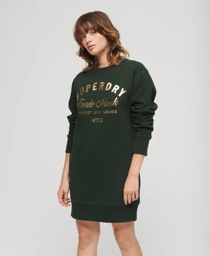 Superdry Women's Luxe Metallic Logo Jersey Dress Green / Academy Dark Green