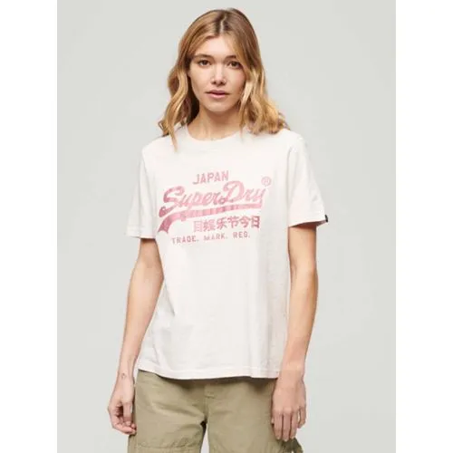 Superdry Womens Mauve Chalk Pink Metallic Vintage Logo Relaxed T-Shirt