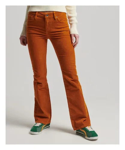 Superdry Womens Mid Rise Slim Cord Flare Jeans - Orange Cotton