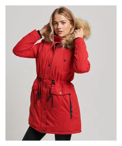 Superdry Womens Nadare Microfibre Parka Coat - Red