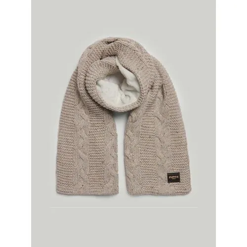 Superdry Womens Oaty Beige Fleck Cable Knit Scarf