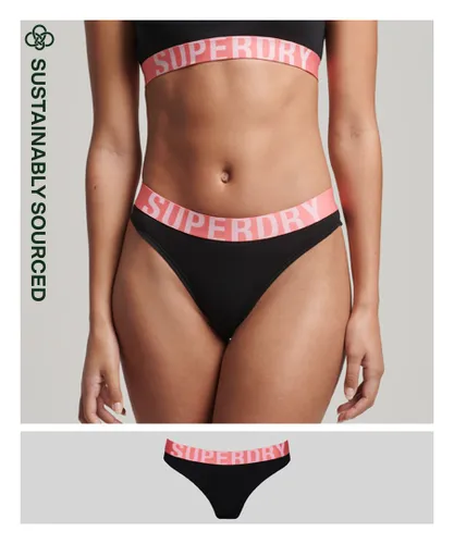 Superdry Womens Organic Cotton Large Logo Bikini Briefs - Black