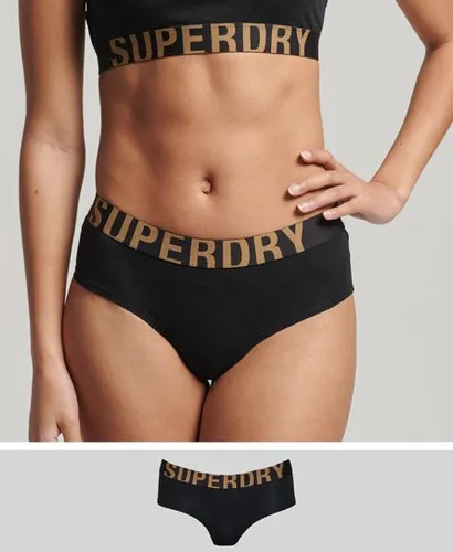 Superdry Women's Organic Cotton Large Logo Hipster Briefs Black / Black/gold