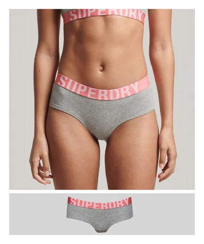 Superdry Womens Organic Cotton Large Logo Hipster Briefs - Grey