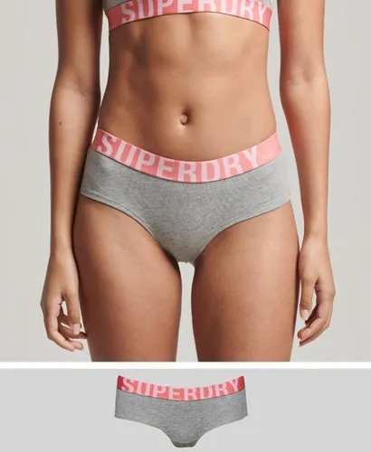 Superdry Women's Organic Cotton Large Logo Hipster Briefs Light Grey / Grey Marl/Fluro Coral