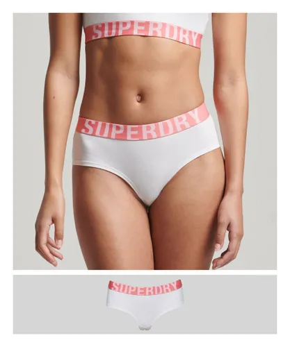 Superdry Womens Organic Cotton Large Logo Hipster Briefs - White