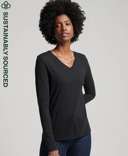Superdry Women's Organic Cotton Long Sleeve Pocket V-Neck Top Black