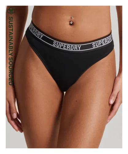 Superdry Womens Organic Cotton Multi Logo Bikini Briefs - Black