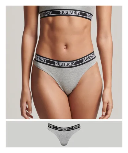 Superdry Womens Organic Cotton Multi Logo Bikini Briefs - Grey