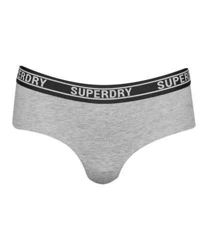 Superdry Womens Organic Cotton Multi Logo Hipster Briefs - Grey