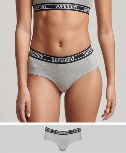 Superdry Women's Organic Cotton Multi Logo Hipster Briefs Light Grey / Grey Marl/Mono