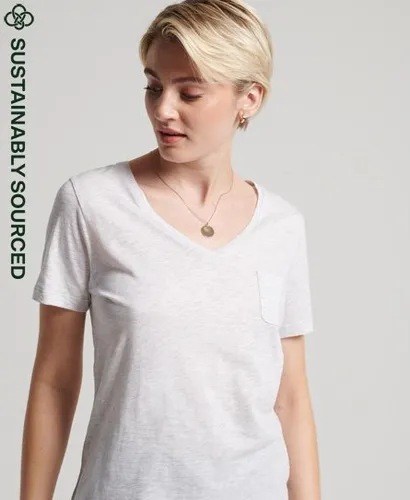 Superdry Women's Organic Cotton Pocket V-Neck T-Shirt Light Grey / Ice Marl