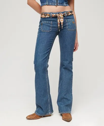 Superdry Women's Organic Cotton Vintage Low Rise Slim Flare Jeans Dark Blue / Van Dyke Mid Used