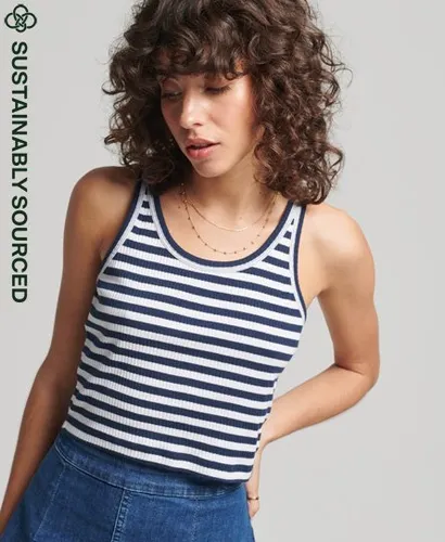 Superdry Women's Organic Cotton Vintage Ribbed Crop Vest Top Navy / Navy Stripe