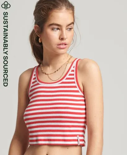 Superdry Women's Organic Cotton Vintage Ribbed Crop Vest Top Red / Soda Pop Red Stripe