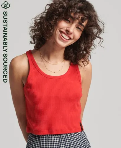 Superdry Women's Organic Cotton Vintage Ribbed Crop Vest Top Red / Soda Pop Red