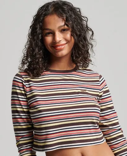 Superdry Women's Organic Cotton Vintage Stripe Crop Long Sleeve Top Brown / Tonal Brown Stripe
