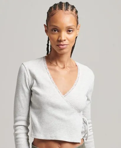 Superdry Women's Organic Cotton Wrap Over Long Sleeve Top Light Grey / Glacier Grey Marl