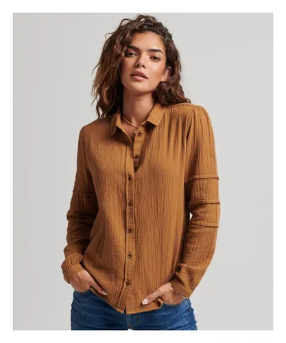 Superdry Womens Penny Collar Shirt Blouse - Brown