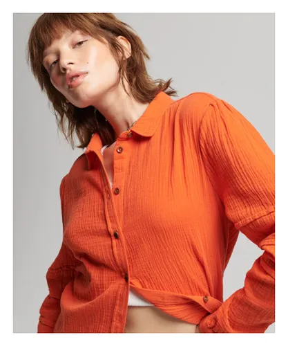 Superdry Womens Penny Collar Shirt Blouse - Orange Cotton