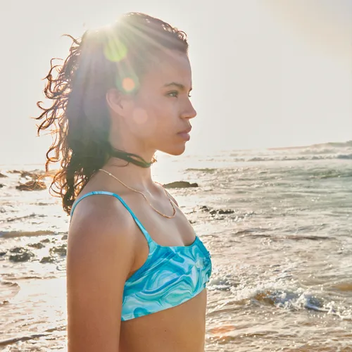 Superdry Women's Print Bralette Bikini Top Light Blue / Bali Blue Marble