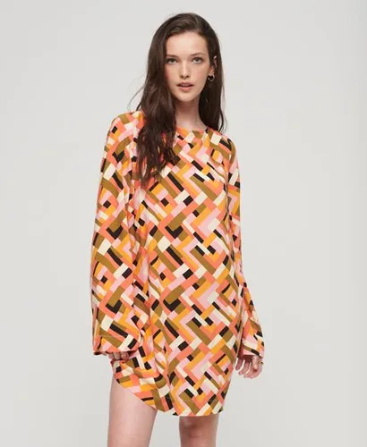 Superdry Women's Printed Open Back Mini Dress Orange / Quilt Geo Orange