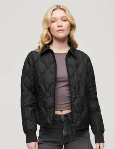 Superdry Womens Quilted Lightweight Collared Cropped Jacket - 16 - Black, Black,Green